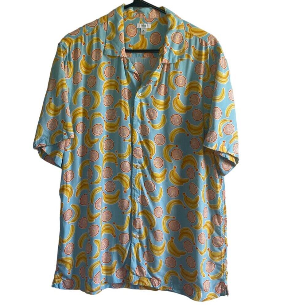 Dip Banana and Orange Print Button Down Short Sleeve Shirt Size Medium